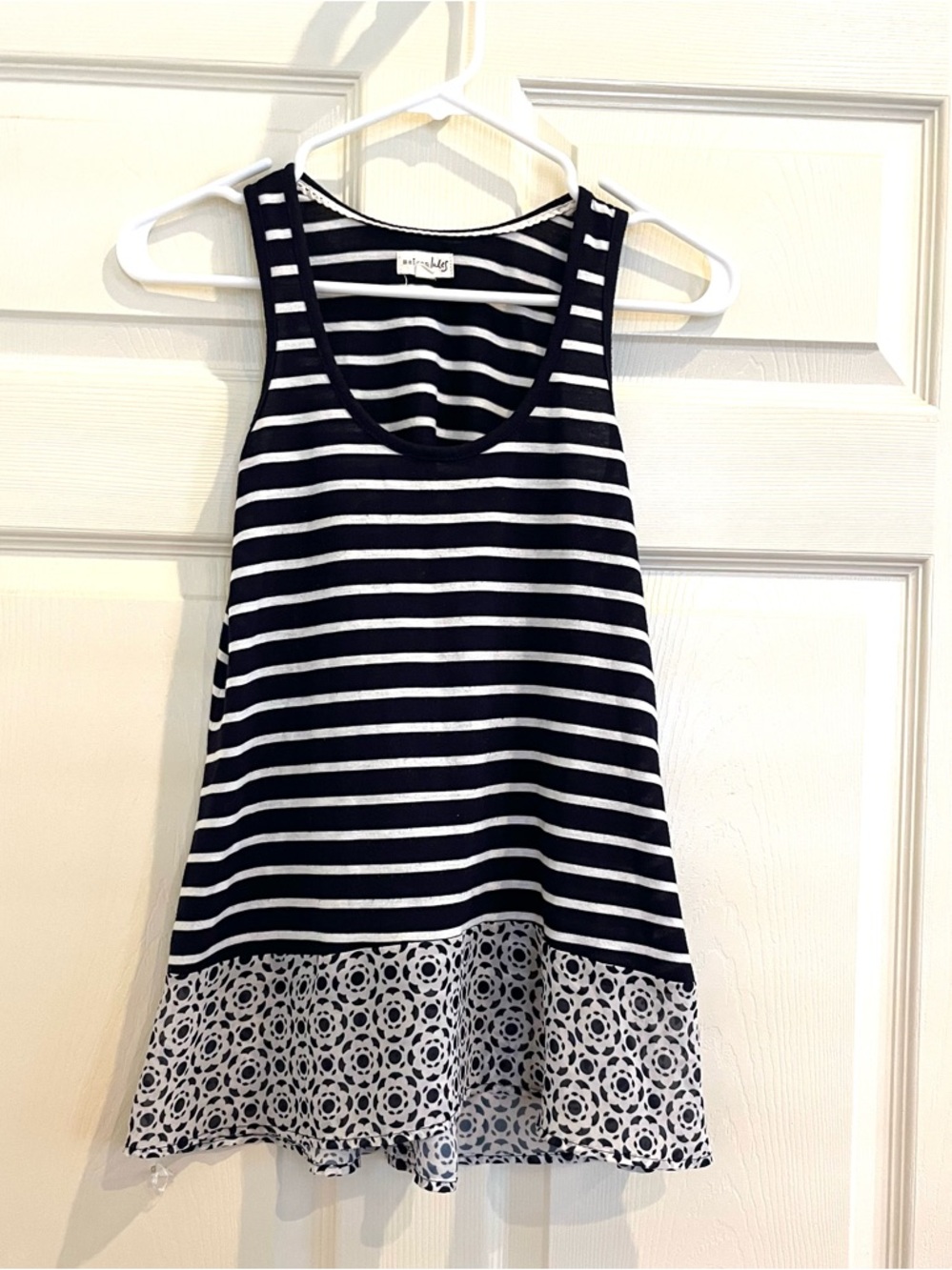 MAISON JULES Navy and White Striped Tank with Printed Hem